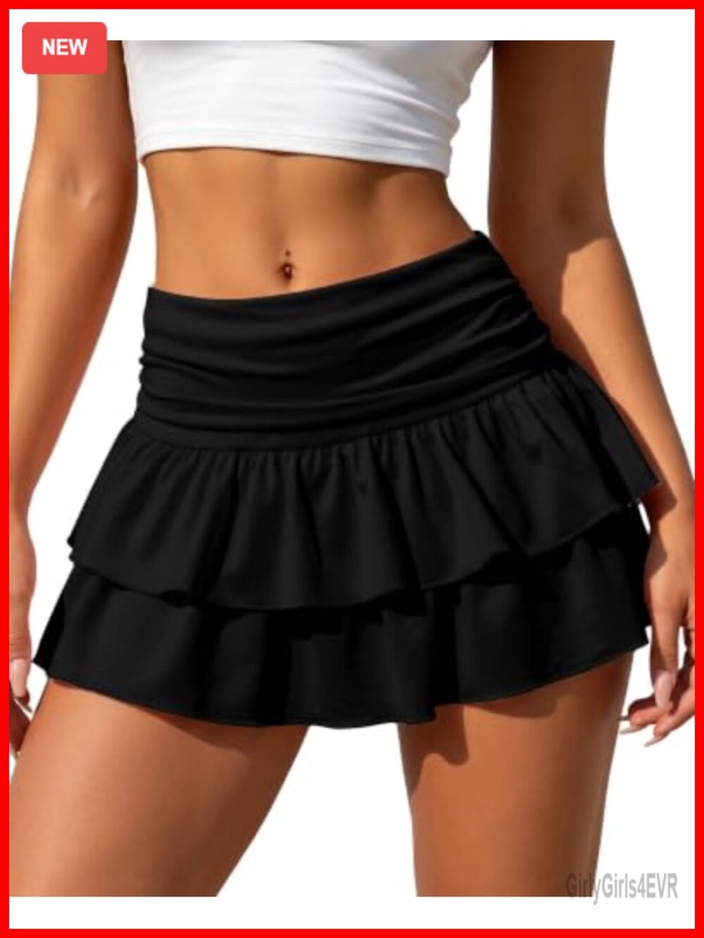 Women's Layered Ruffle Mini Skirt Built-in Shorts Foldover Waist